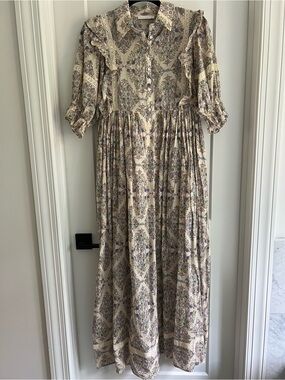 Karlie Cream Maxi Dress with Lavender & Green Floral Print
